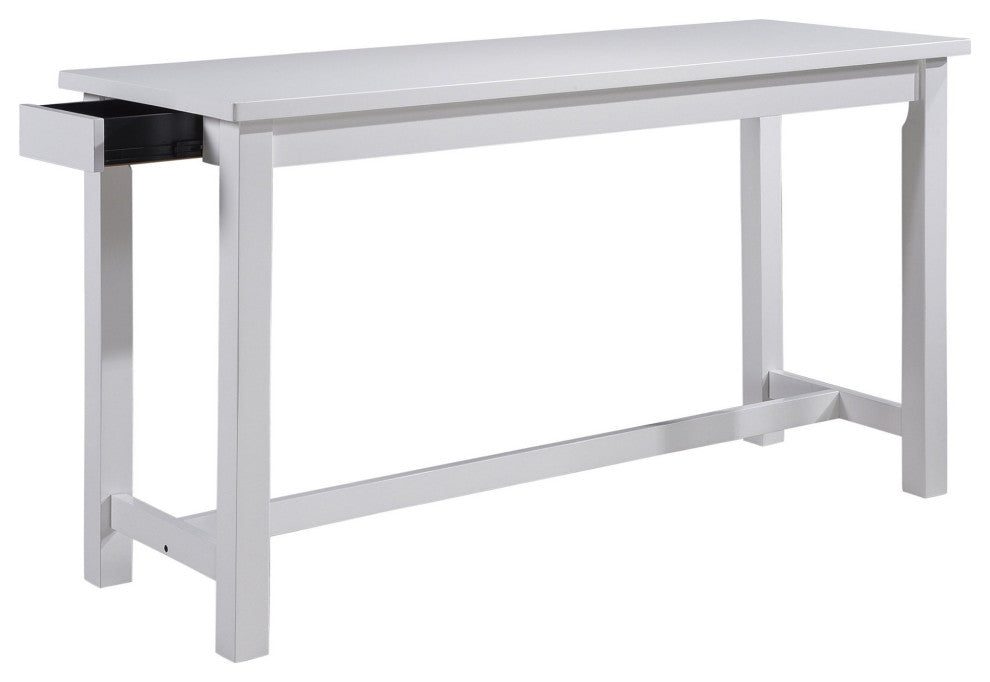 4 Pieces Pub Set, Cushioned Stools & Large Table With Charging Station, White