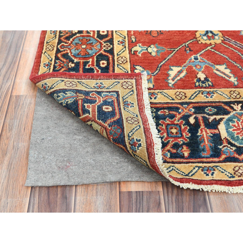 Imperial Red Afghan Peshawar Heriz Wool Hand Knotted Oriental Rug, 6'1"x9'1"
