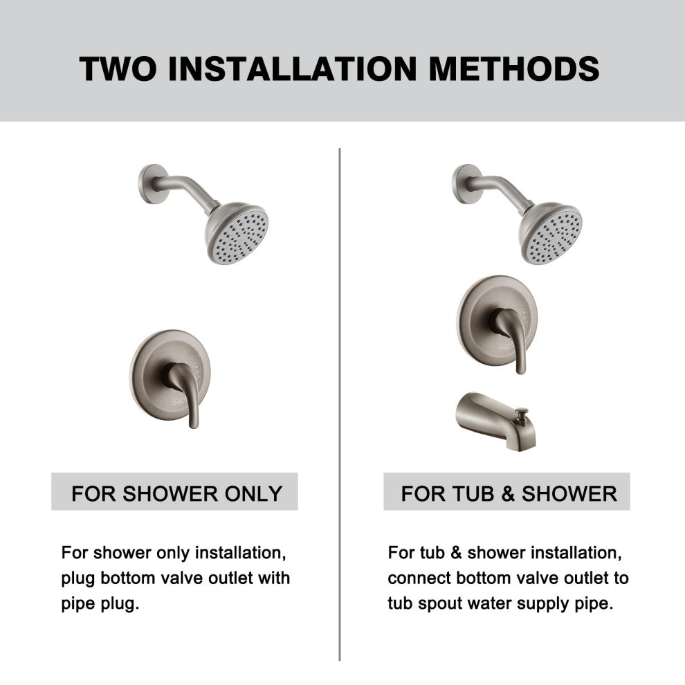 Brushed Nickel 6 Inch Shower Faucet with Tub Spout Combo