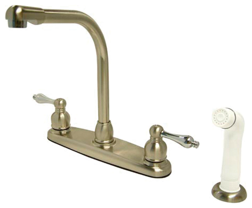 Satin Nickel/Polished Chrome High Arch Kitchen Faucet With Non-Metallic Sprayer