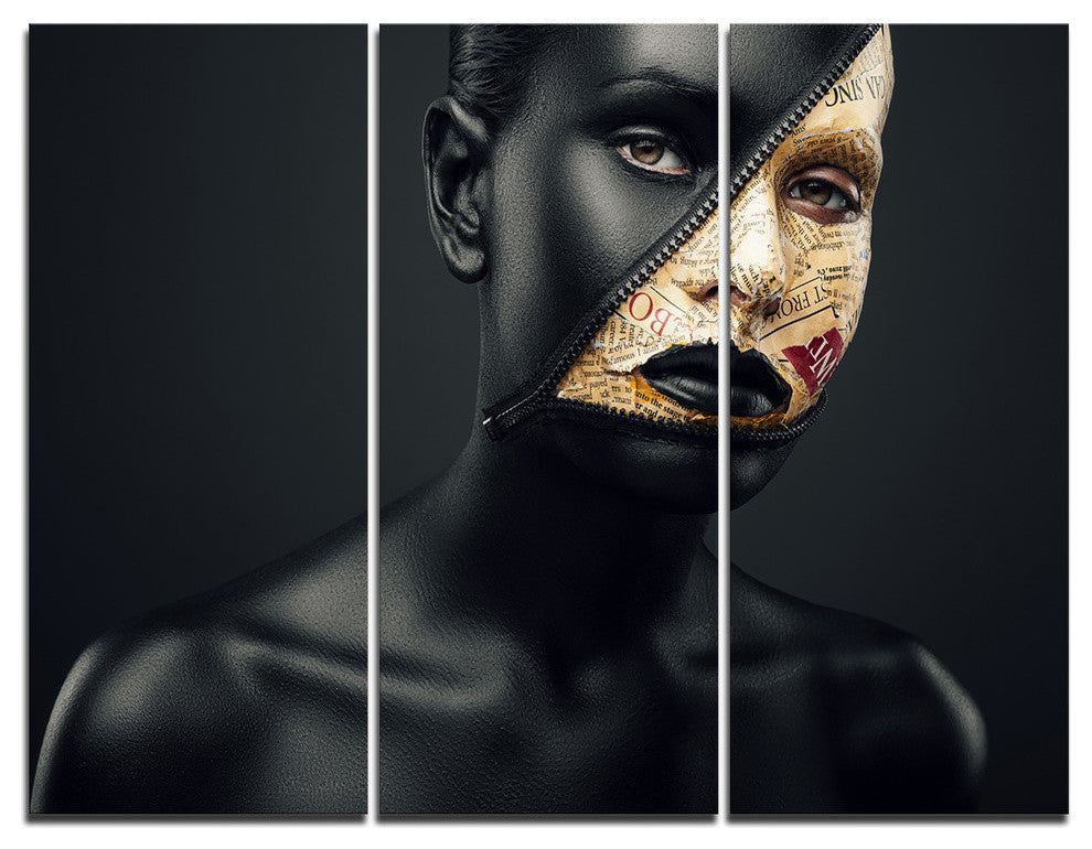 "Woman With a Zip on Face" Metal Wall Art, 3 Panels, 36"x28"