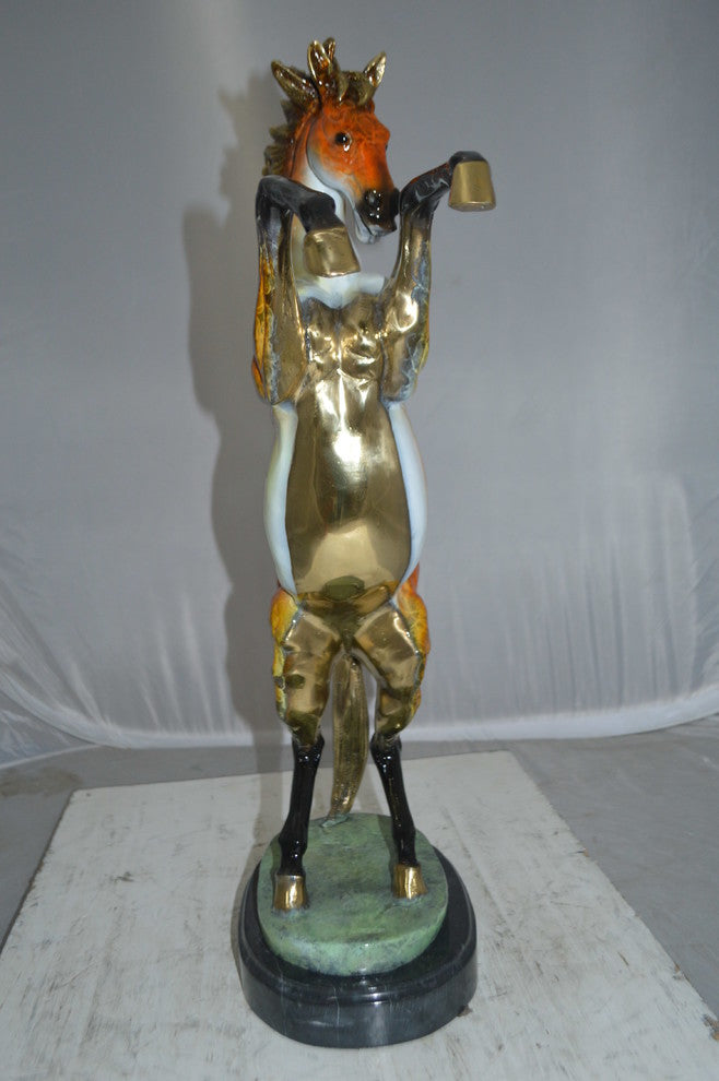 Horse on a Marble Base Bronze Statue - Size: 20"L x 8"W x 27"H.