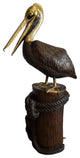 Pelican on Tree Stump Bronze Statue Fountain 43" x 24" x 76"H