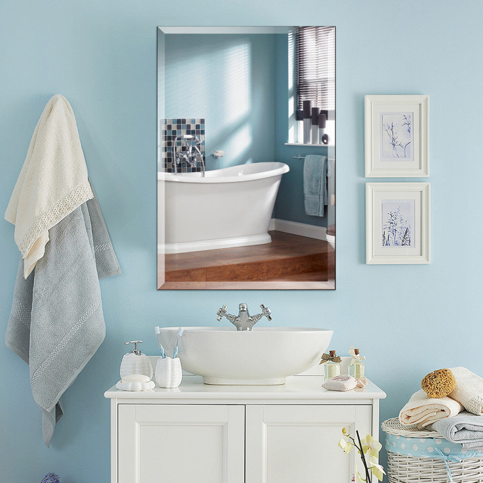 24''X36''Rectangle Mirror Wall Mounted Bathroom Beveled Silver Mirror Frameless