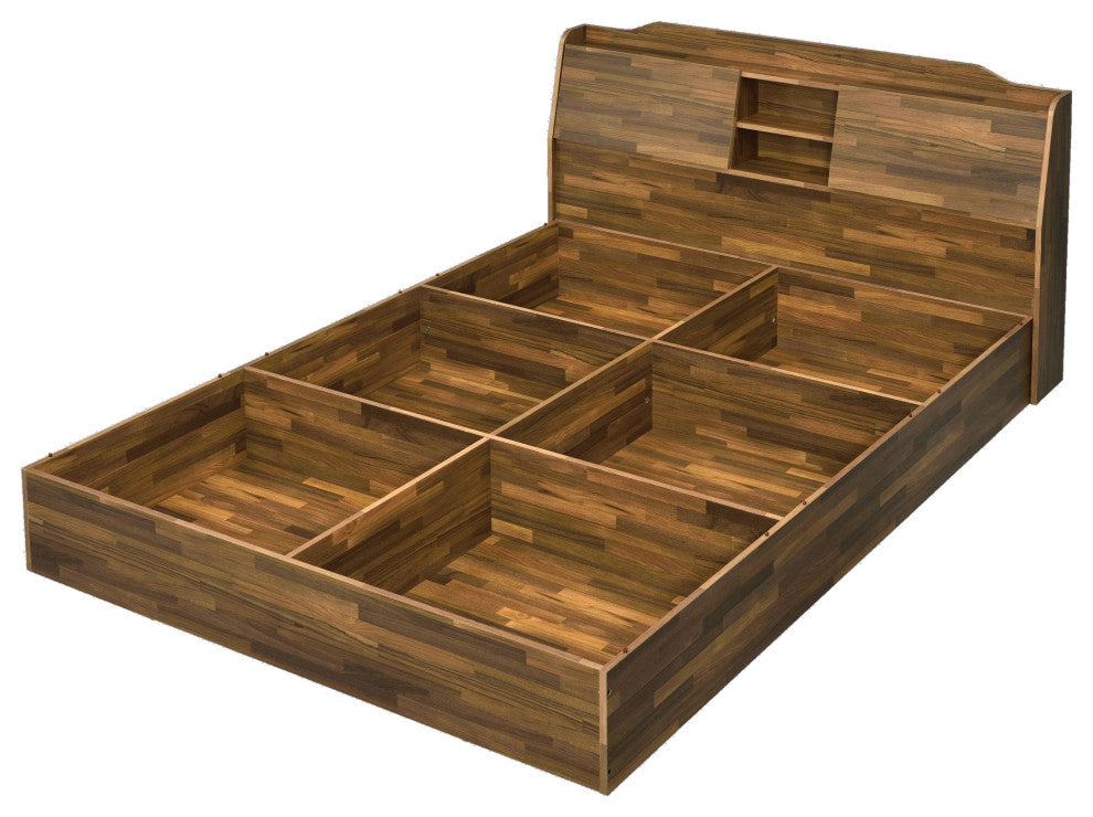 Bd00542Q Queen Bed With Storage, Walnut Finish, Hestia