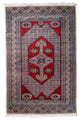 Handmade Vintage Uzbek Bukhara Rug 3.2'x5.1', 98cmx156cm, 1970s