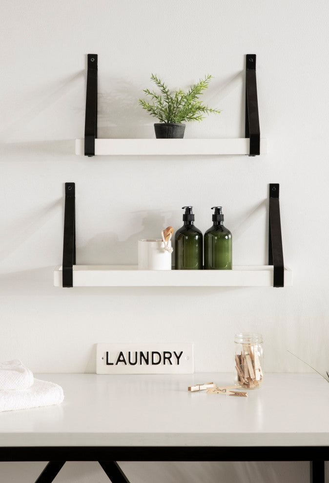 Sudbury Wood and Metal Wall Shelf Set, White/Black 2 Piece