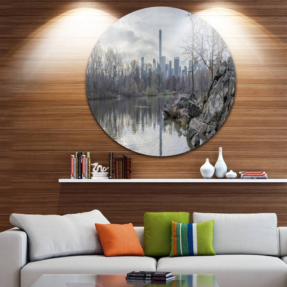 Black And White Central Park Nyc, Landscape Round Wall Art, 11"