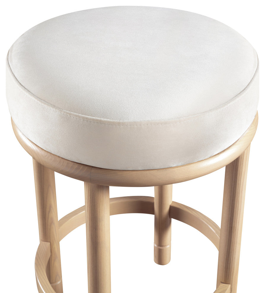 Monette Upholstered Bar and Counter Stool, Cream, Velvet, Natural Finish