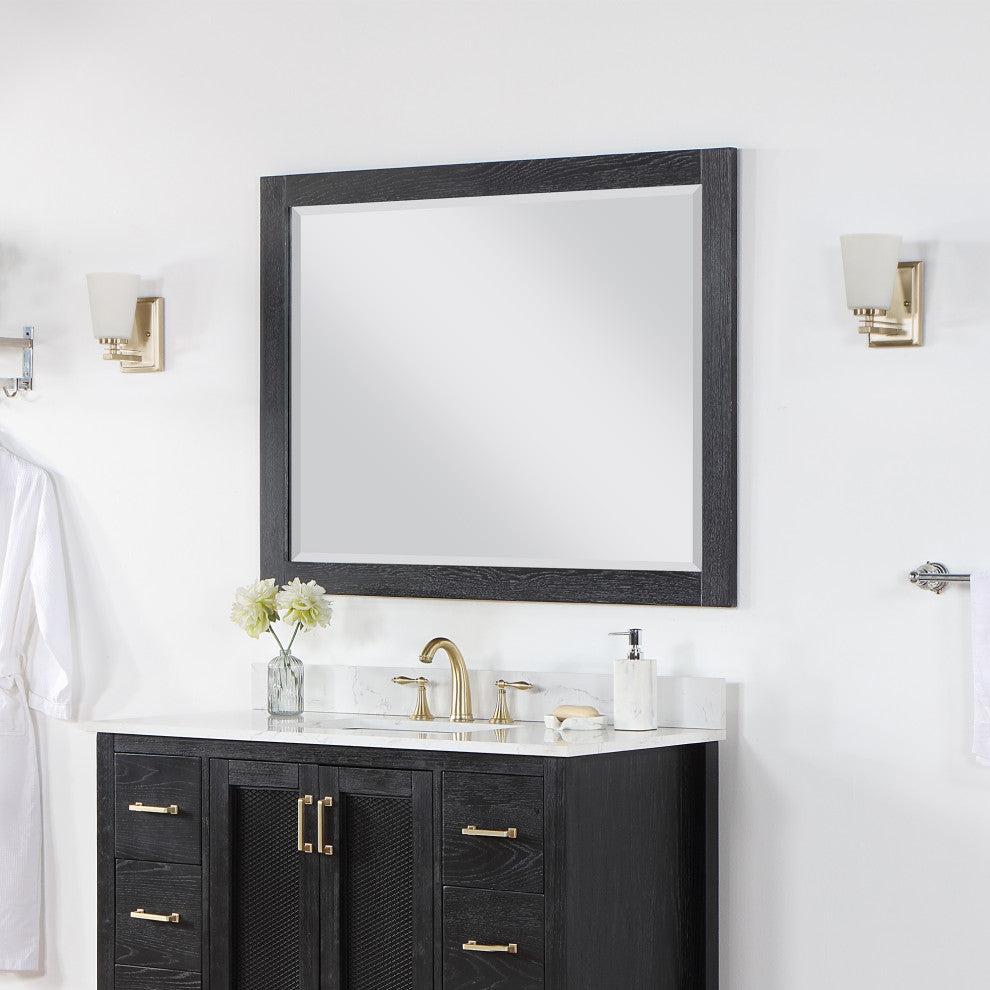 Ivy Rectangular Bathroom Wood Framed Wall Mirror, Black Oak, 48"