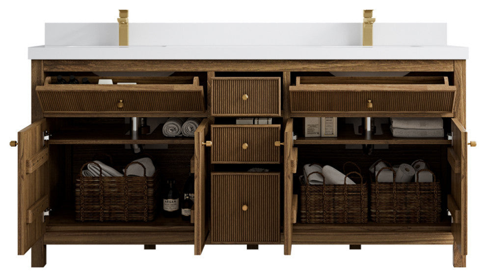 Sonoma Teak 72 Double Sink Bath Vanity in Dark Natural with 2" White Quartz