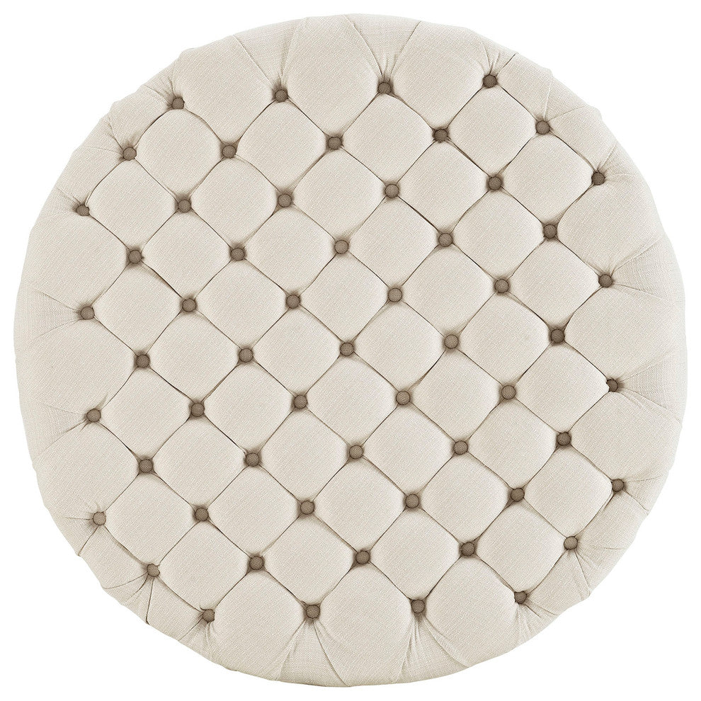 Amour Upholstered Fabric Ottoman, Beige