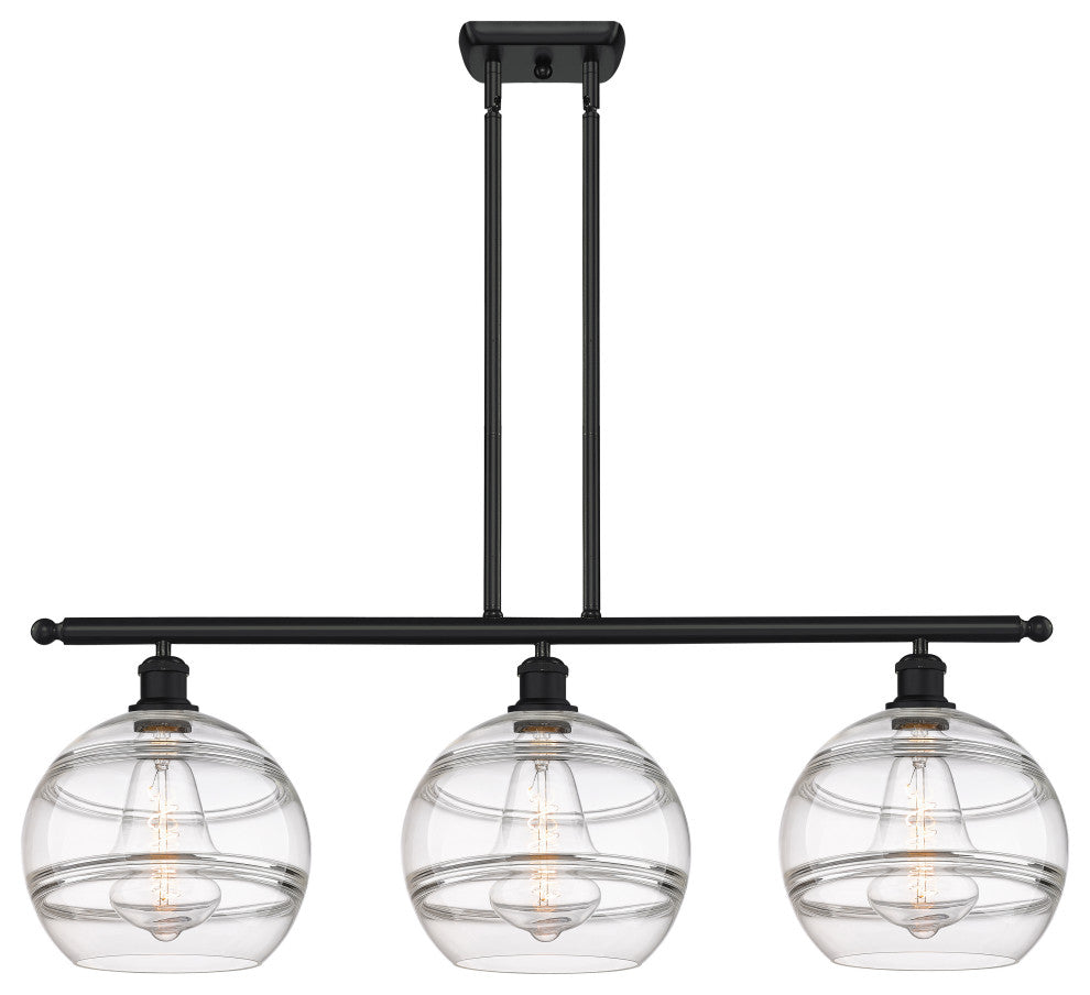 Ballston-Rochester 3-Light 37" Stem Island Light, Matte Black, Clear