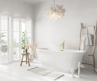 Charlie 67" Soaking Bathtub, Glossy White With Brushed Gold Trim