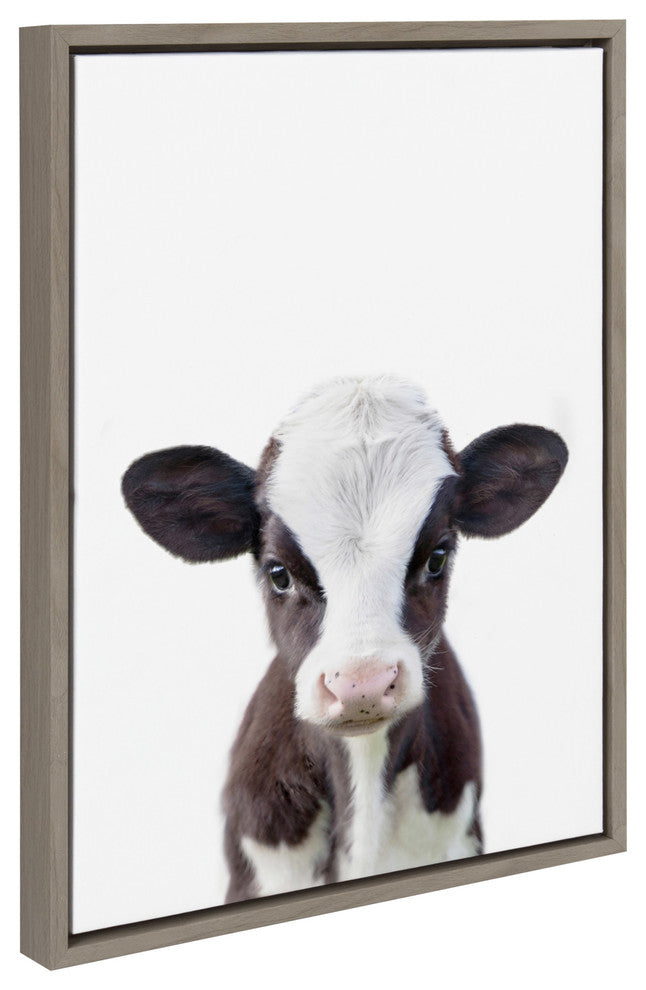 Sylvie Baby Cow Portrait Framed Canvas by Amy Peterson, Gray 18x24