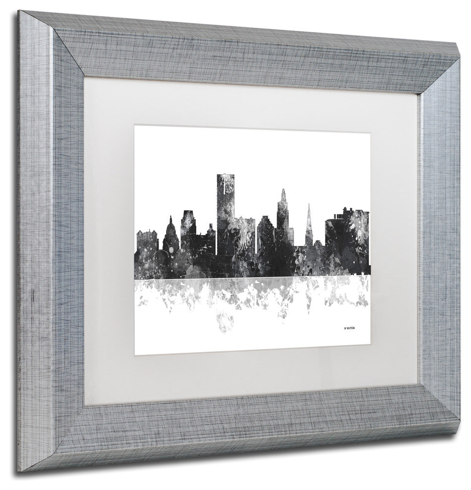 Watson 'Providence RI Skyline BG-1' Art, Silver Frame, 11"x14", White Matte