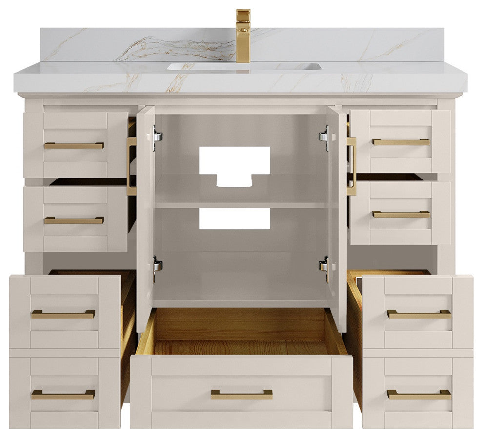 Boston 48" Single Sink Bath Vanity in Fine Grain 2" Calacatta Sienna