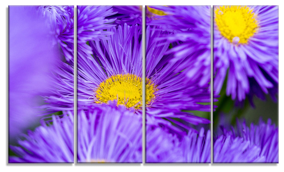 "Bunch of Large Violet Flowers" Flower Canvas Wall Art, 4 Panels, 48"x28"