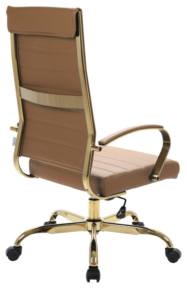 Mid-Back Leather Office Chair Adjustable Height Swivel  Conference Chair, Light Brown