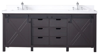 Marsyas 80" Brown Double Vanity, White Quartz Top, White Sinks and No Mirror