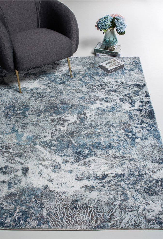 8"x10" Gray Blue Abstract Galaxy Area Rug