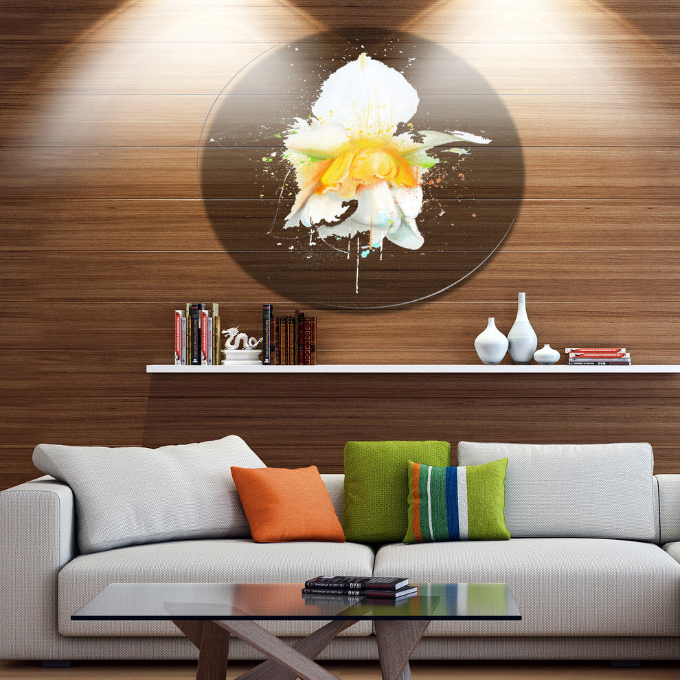 White Narcissus Flower Watercolor, Floral Round Wall Art, 36"