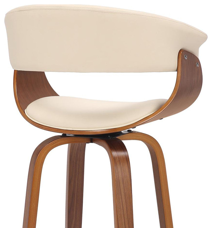Julyssa 26 Counter Height Swivel Cream Faux Leather and Walnut Wood Bar Stool