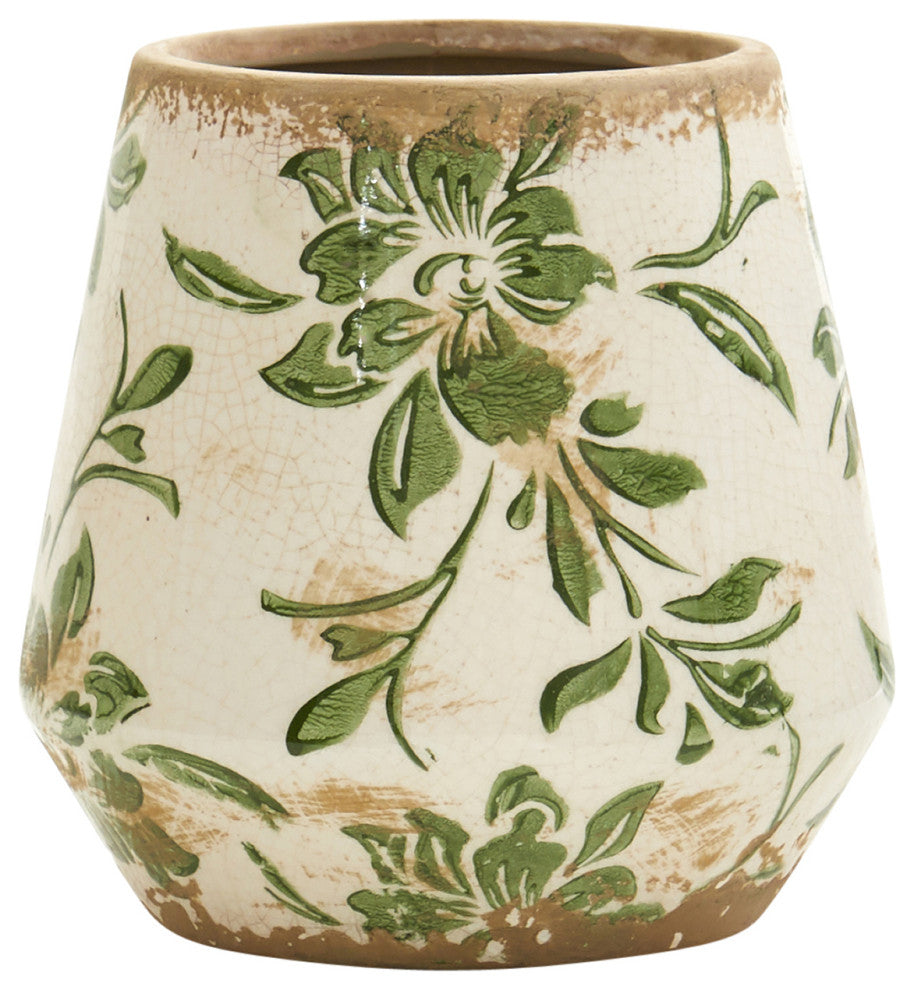 5.5" Tuscan Ceramic Green Scroll Planter