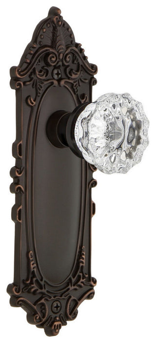 Single Victorian Plate With Crystal Knob, Unlacquered Brass, Timeless Bronze, Si