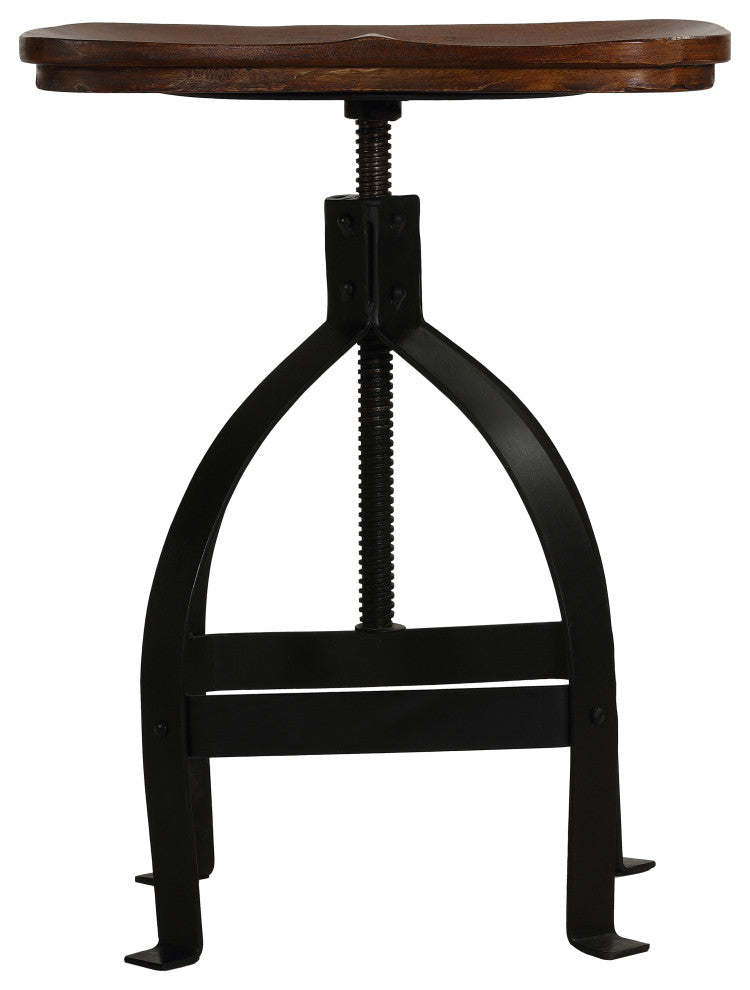 Bare Decor Keg Counter Swivel Stool, Solid Wood and Black Metal