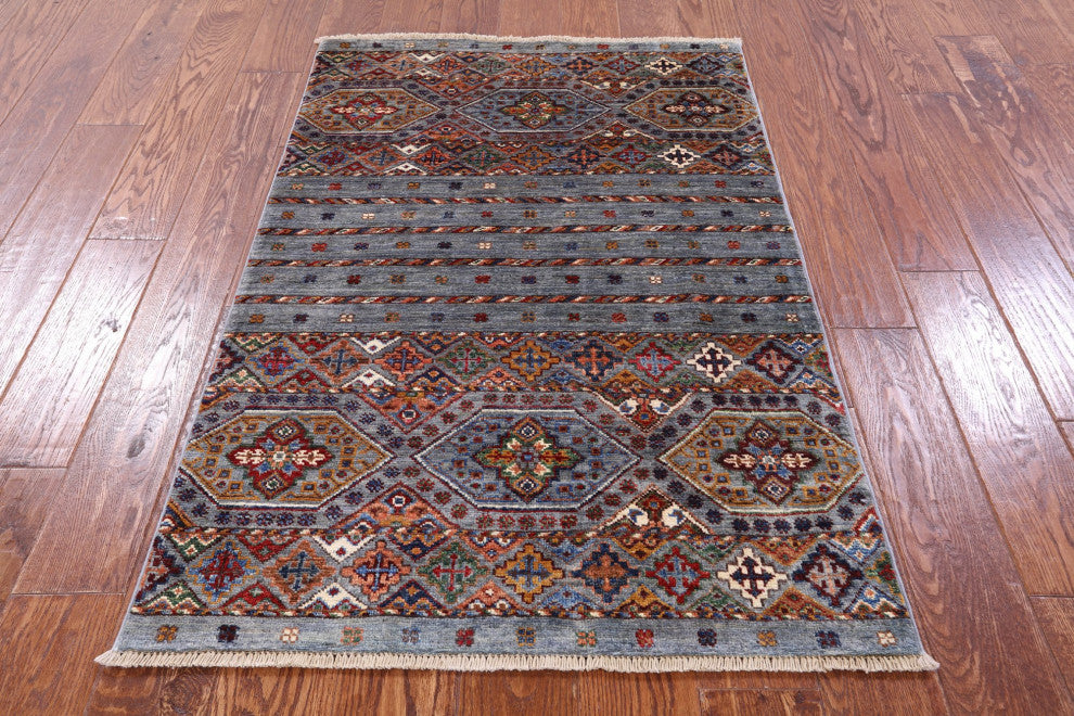 2' 10" X 4' 3" Handmade Khorjin Super Kazak Wool Rug - Q12323