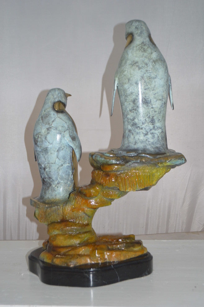 Two Penguins Bronze Statue -  Size: 16"L x 10"W x 12"H.