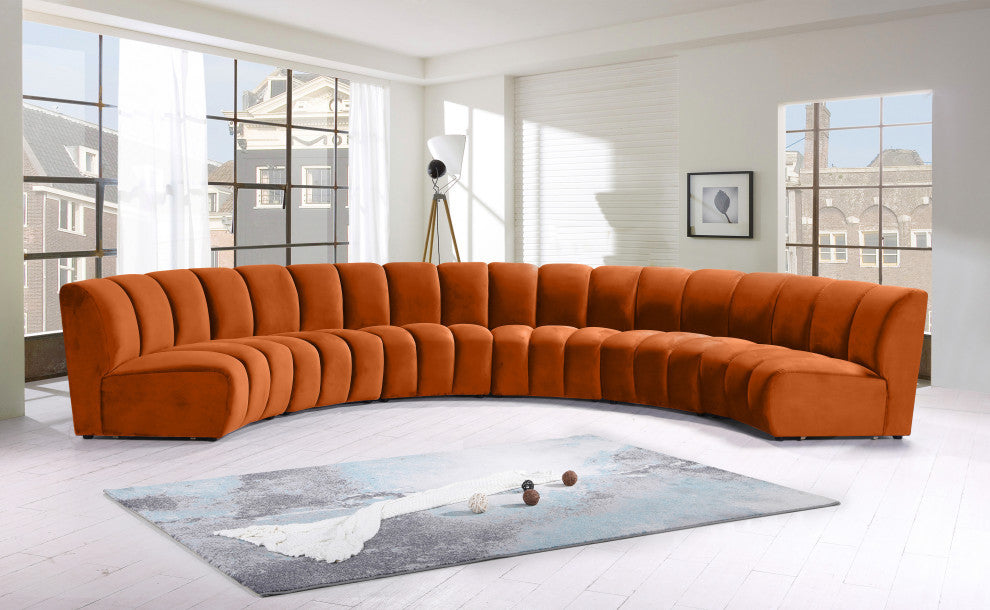 Infinity Channel Tufted Velvet Modular Chair, Cognac, 6 Piece