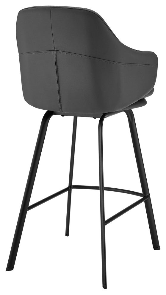 26" Gray Faux Leather and Black Metal Swivel Counter Stool