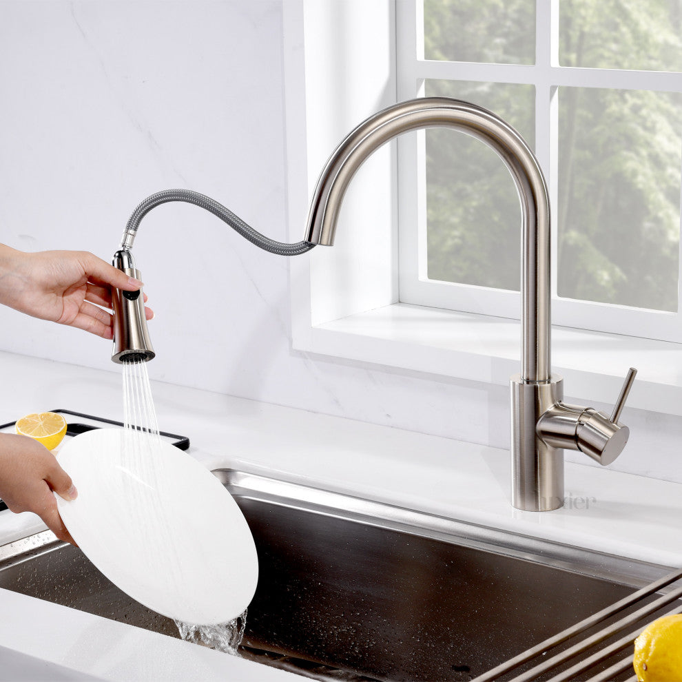 Luxier KTS11-T Single-Handle Pull-Down Sprayer Kitchen Faucet, Brushed Nickel