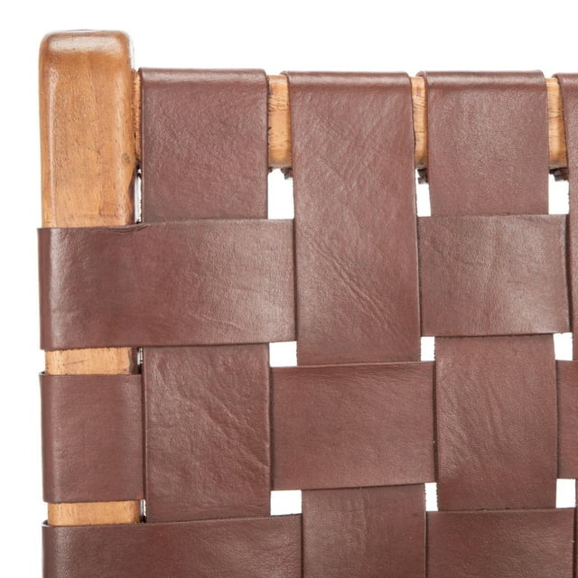 Set of 2 Woven Leather Dining Chairs with Sungkai Wood Frame, Cognac/Natural