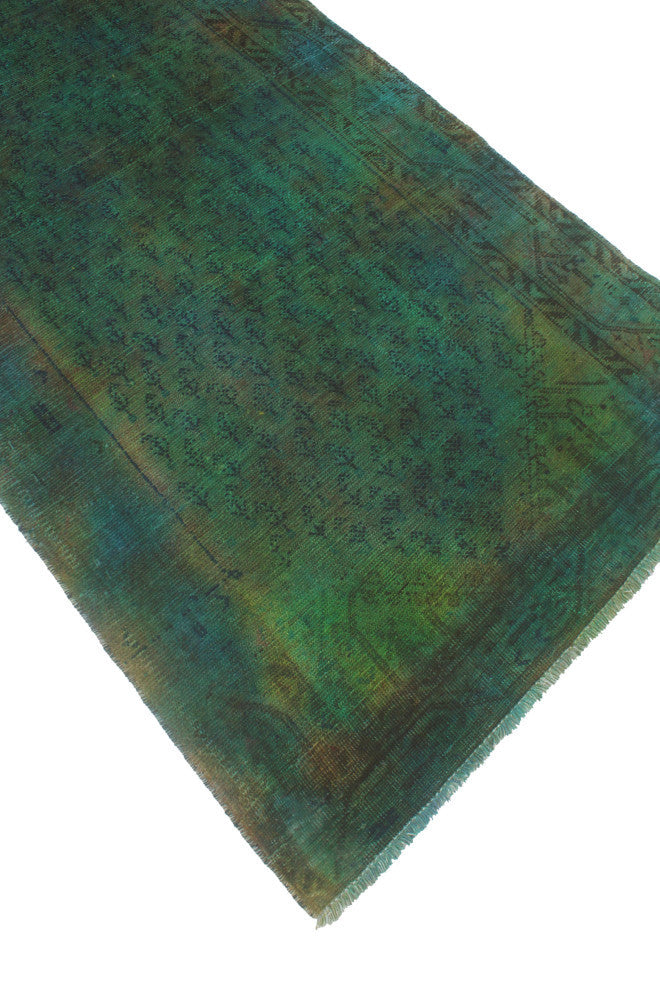 Vintage Distressed Bartram Green/Blue Runner, 3'0x9'2