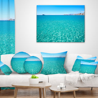 Blue Benidorm Levante Beach Seascape Throw Pillow, 18"x18"