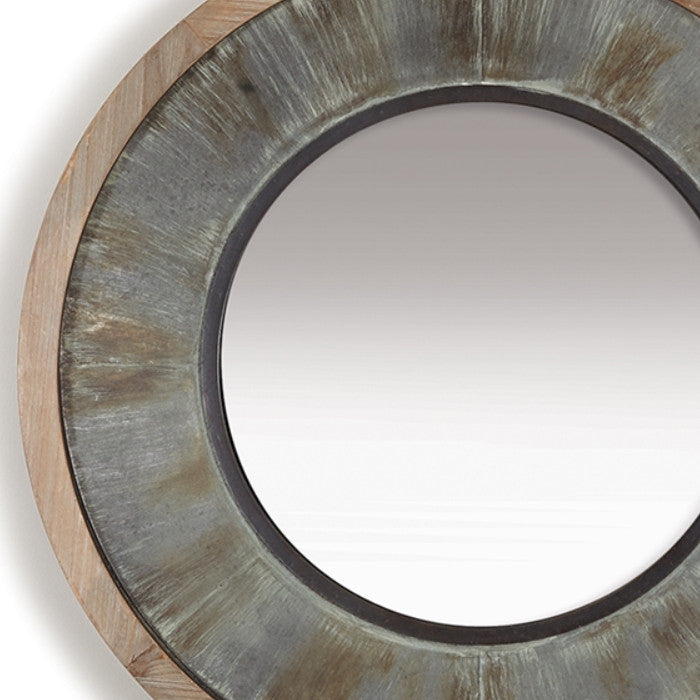 Rustic Galvanized Metal Wood Round Wall Mirror 32 in Farmhouse Industrial