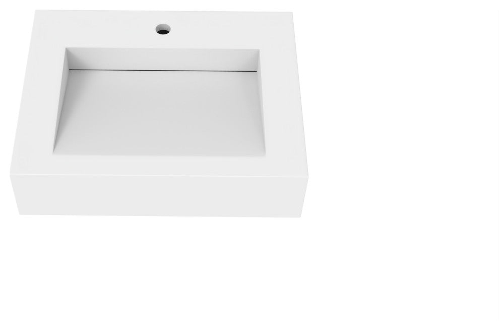 CastelloUSA Pyramid Solid Surface Wall Mounted Ramp Basin Sink, White, 24", Standard
