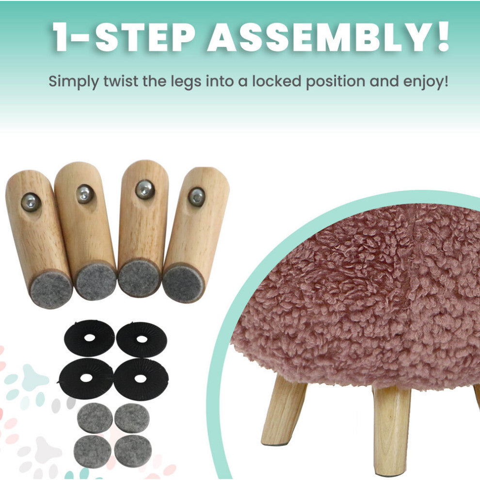 19" Seat Height Plush Pouf Ottoman, Pink With 4 Spindle Legs Furniture