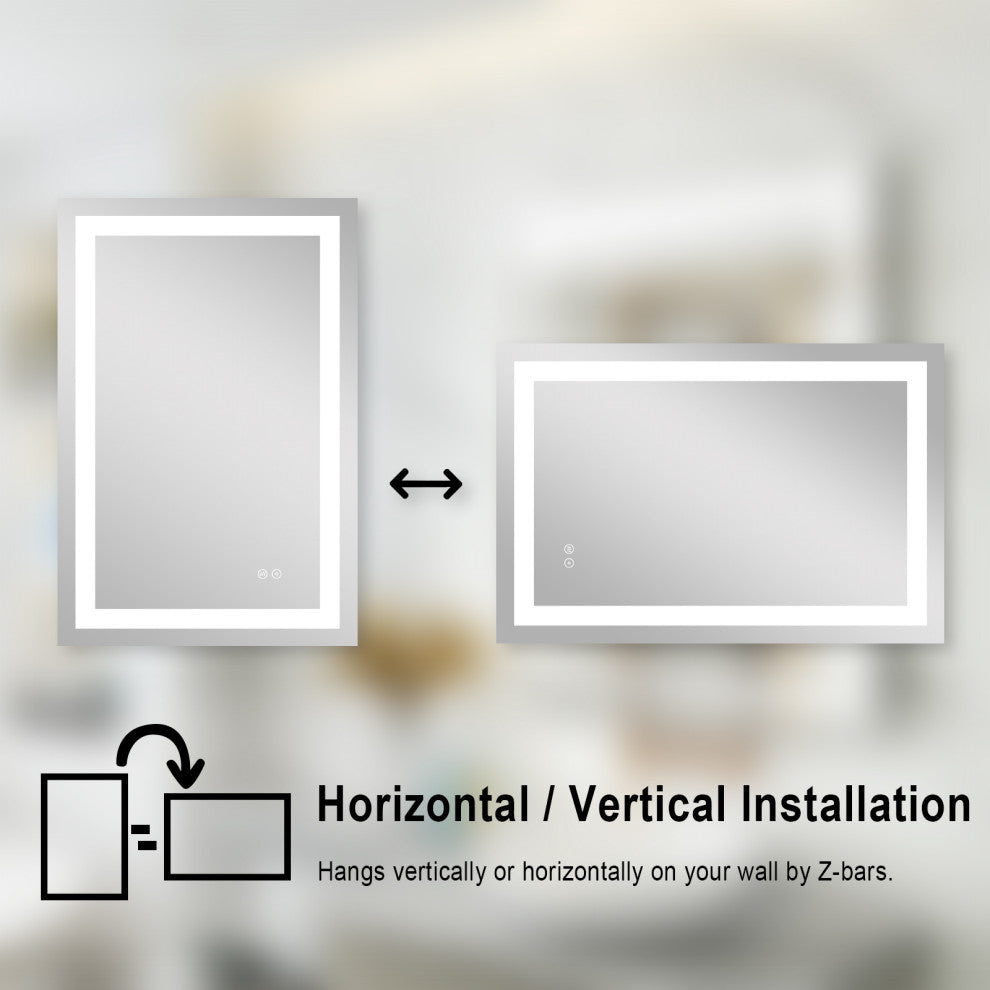 Frameless LED Bathroom Vanity Mirror With Defogger Dimmer, 28"x36"