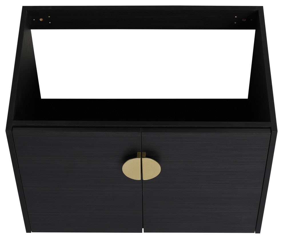 28" Plywood Wall Mounted Bath Vanity Set, Black, Ceramic Basin