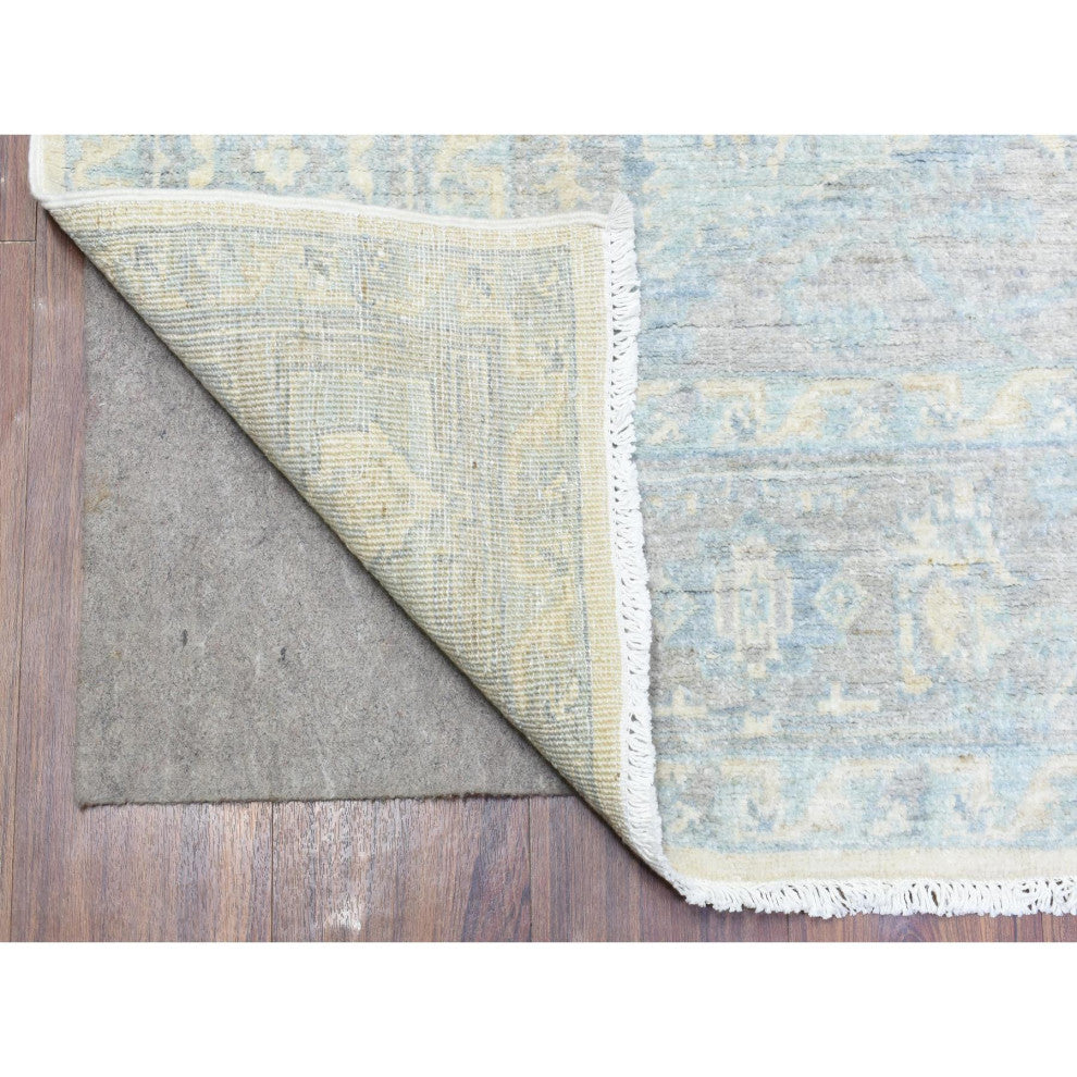 Ivory, White Wash Peshawar Organic Wool Hand Knotted Rug, 6'2"x8'9"