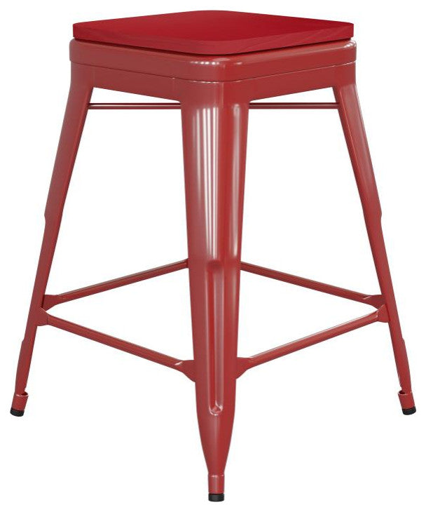 Kai Commercial Grade 24" High Metal Indoor-Outdoor Counter Height Stool, Red/Red