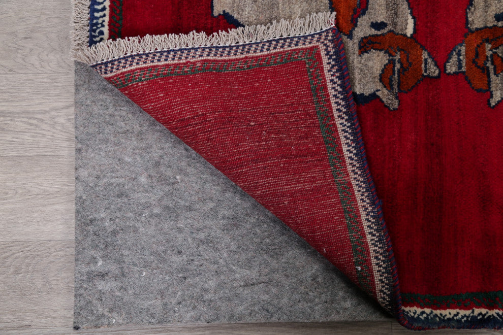 Vintage-Style Hand-Knotted Novelty Traditional Persian Area Rug, Red, 5'6"x4'2