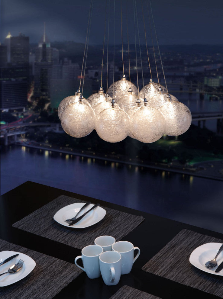 Pendant Ceiling Light Fixture, Glass, Steel Metal, Clear, Kitchen LoungeLobby