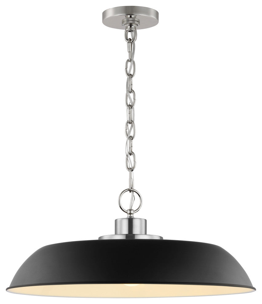 Colony 1-Light Medium Pendant, Matte Black With Polished Nickel