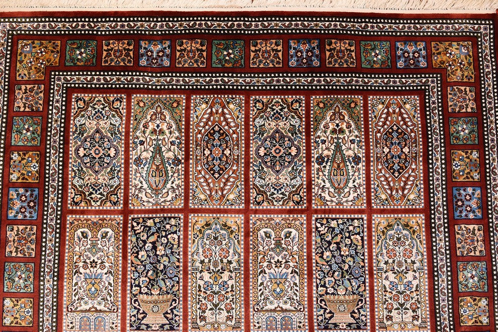 6'x4' Red Tabriz Pure Silk Area Rug Carpet Tree of Life Oriental Hand Knotted
