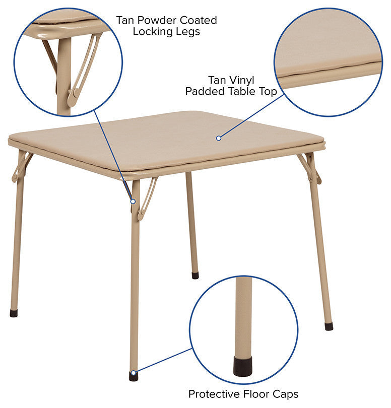 Kids Colorful 5 Piece Folding Table and Chair Set, Tan